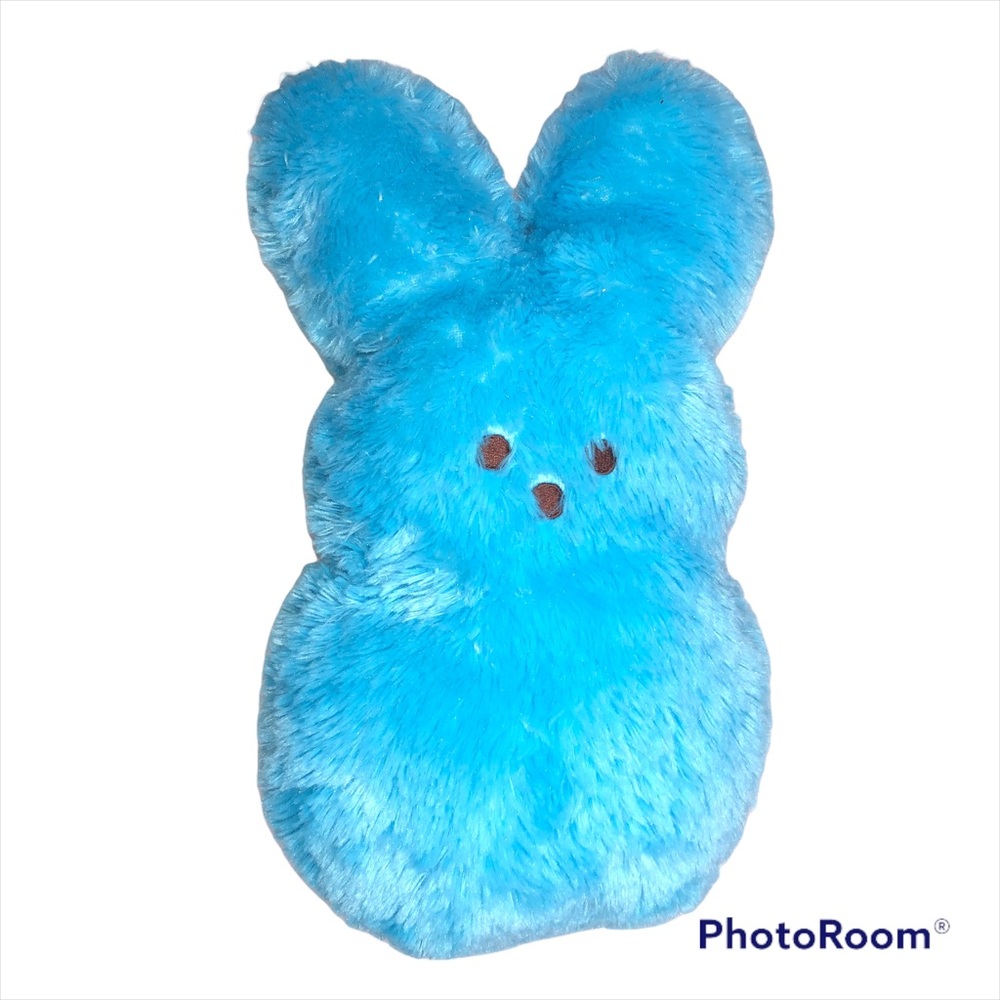 Peeps Plush Blue Bunny Rabbit 15” Weighted Bottom Just Born Fluffy Shaggy Easter